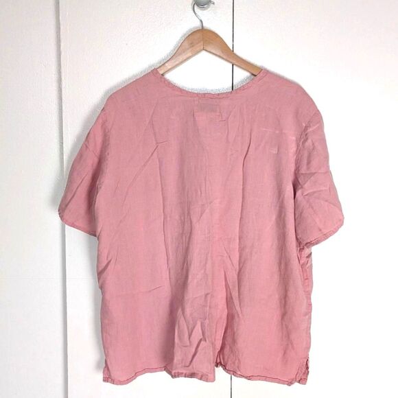 VTG Flax by Jeanne Engelhart Linen Top Baby Pink Short Sleeve Shirt Sz M - Picture 2 of 6